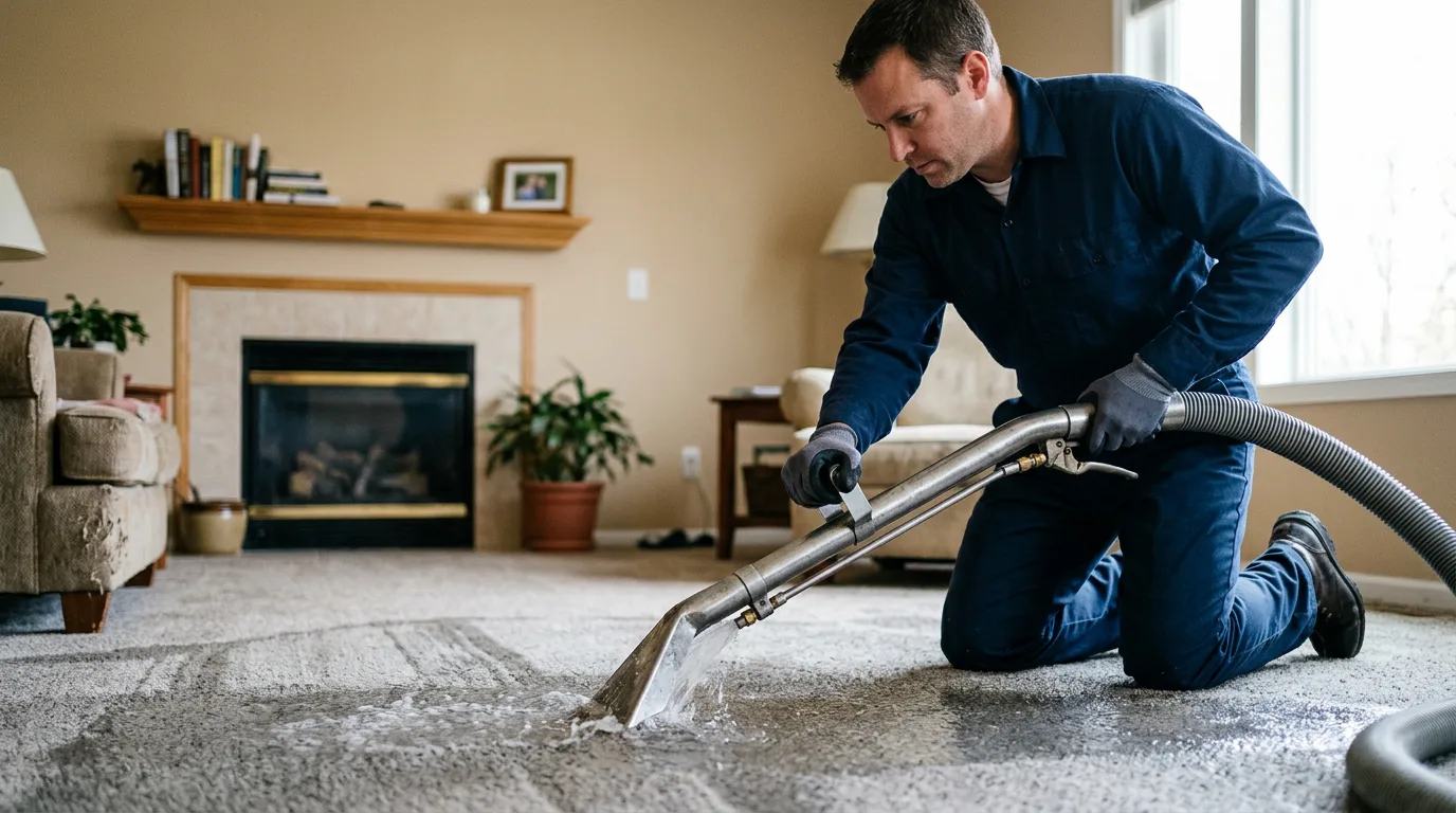 Water damage restoration technician working near Harman, WV